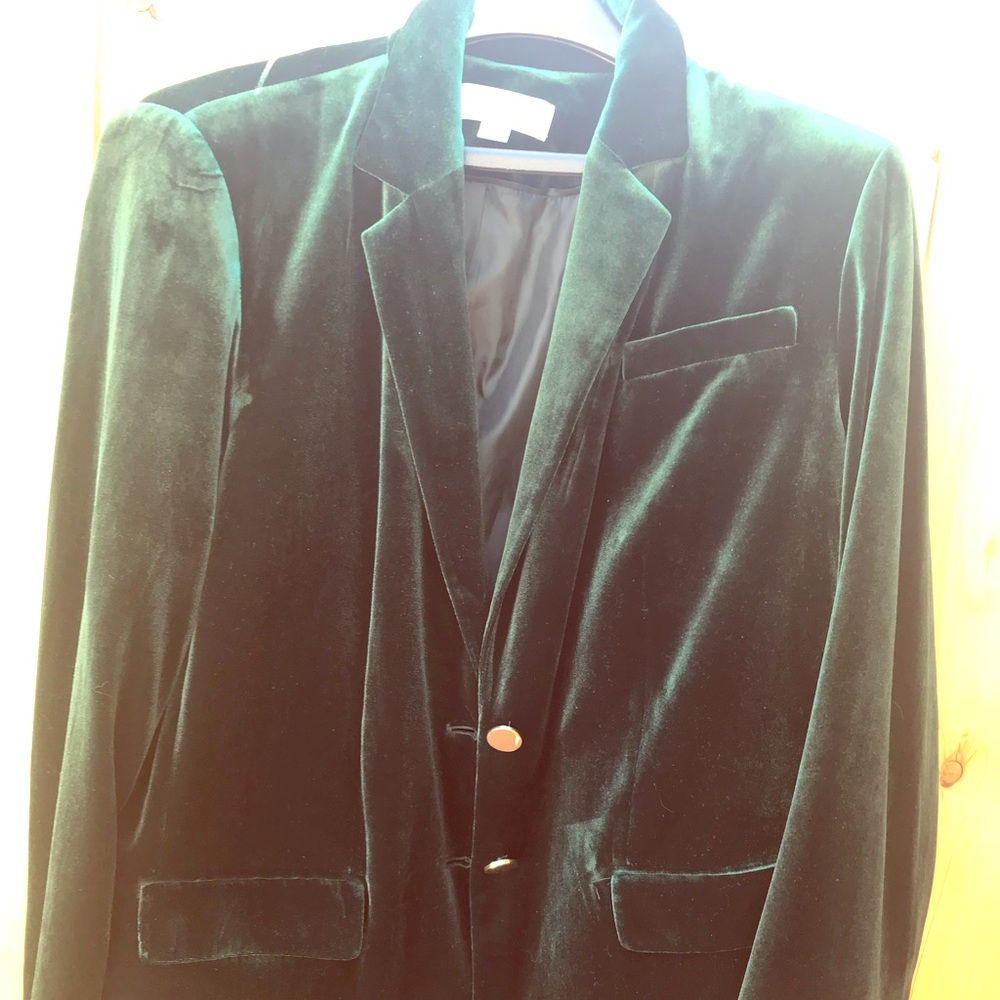 Velour Forrest green blazer with gold buttons